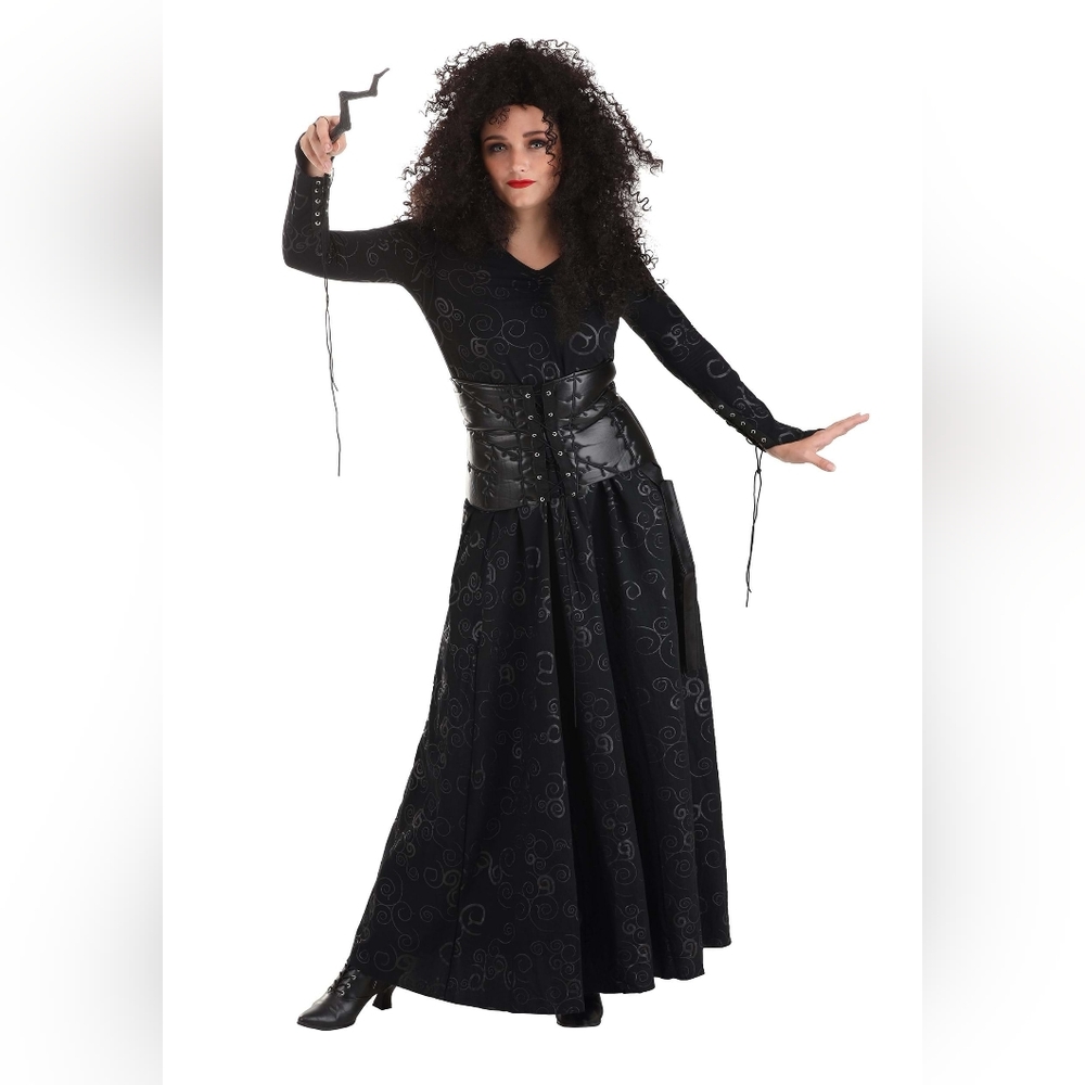 Harry Potter Bellatrix Lestrange Costume with Wand and Necklace